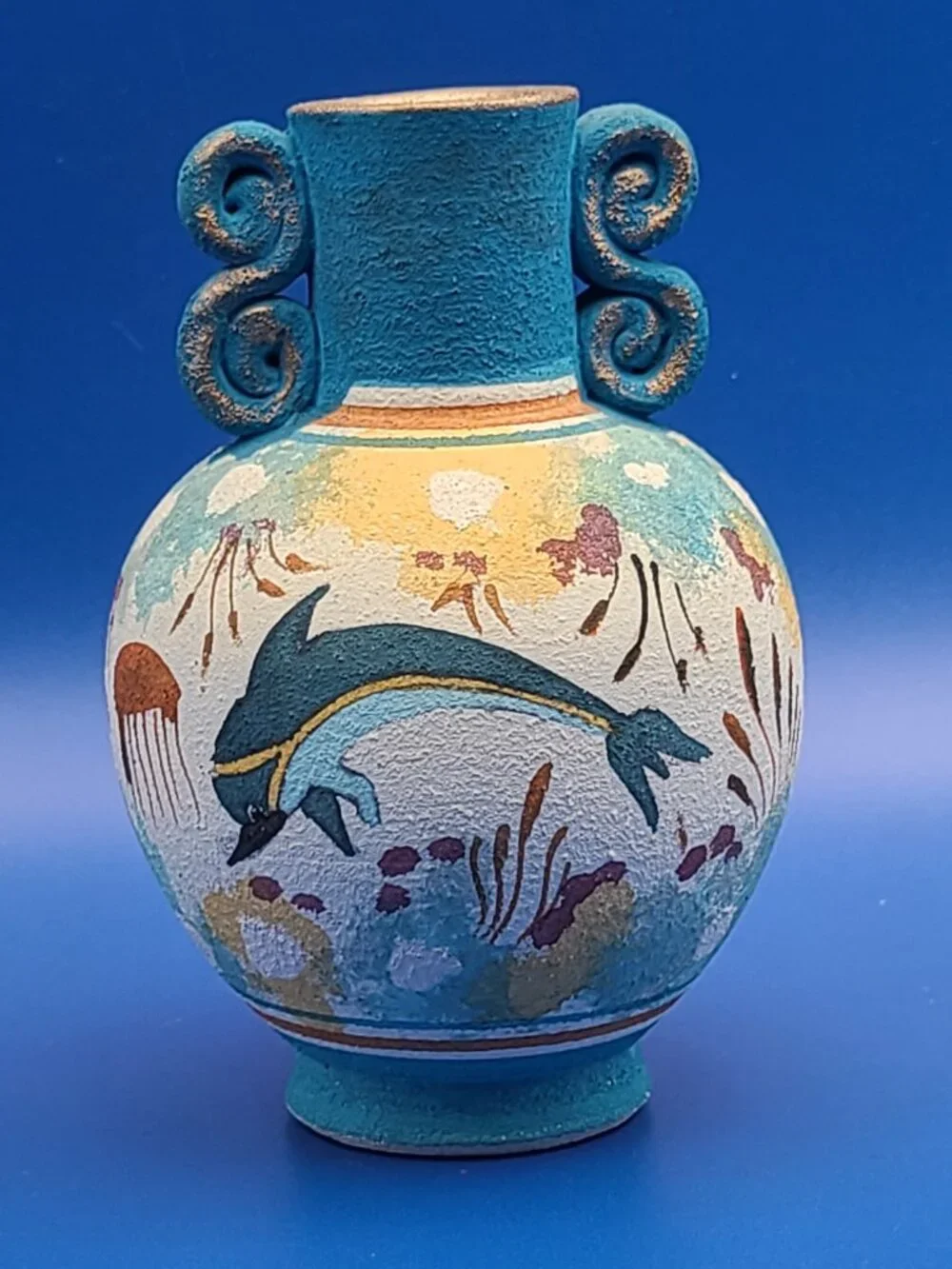 Minoan Greek Pottery Style Modern Dolphin Sea Life Amphora Vase 5